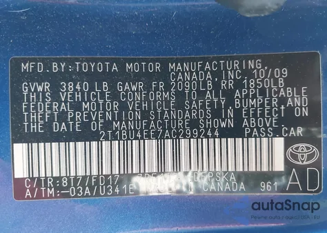 2010 Toyota Corolla S из США, поврежденный, VIN 2T1BU4EE7AC299244